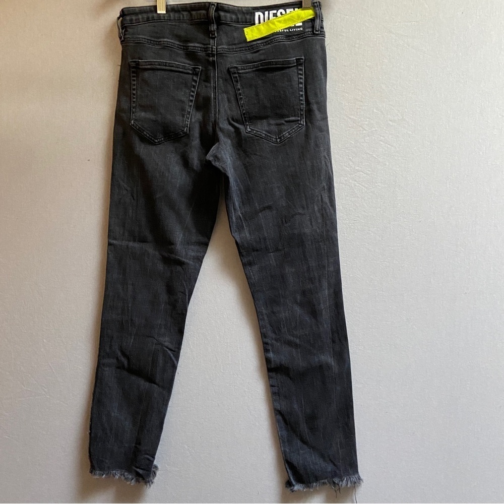 Diesel Babhila-F Distressed Frayed Hem Slim Skinny Jeans Washed Grey Size 29